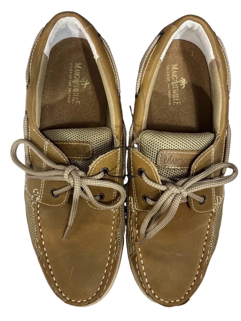 Margaritaville Anchor Lace Up Boat Shoes Brown Leather Textile Upper Men's Sz 12